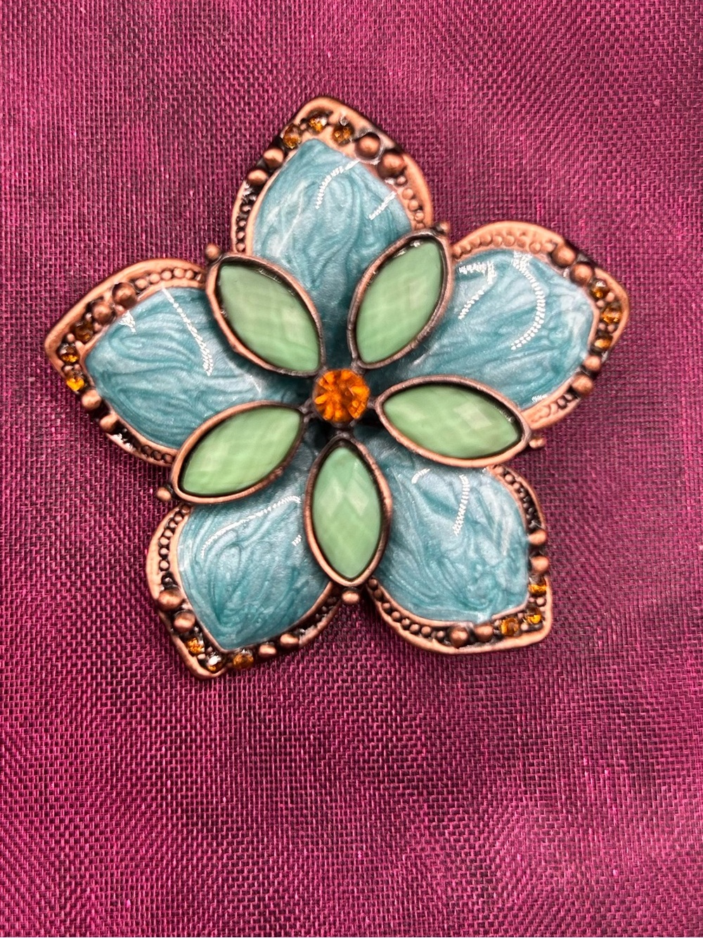 Vintage Floral Blue & Mint Enamel Flower Brooch